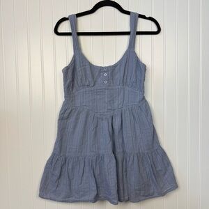 Altar’d State Tiered Babydoll Mini Dress Medium Blue Cotton Boho